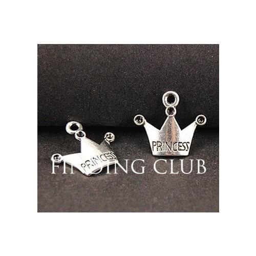 50 pcs Silver Color Princess Crown Charm for DIY Jewelry Making 19x17mm A819