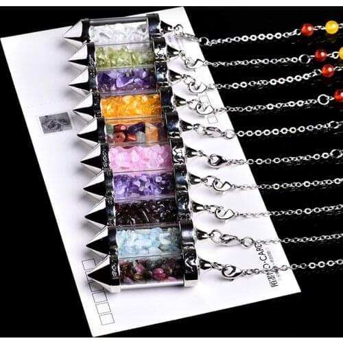 1PC natural crystal mineral, bullet crushed stone wishing bottle spiritual yoga divination amulet energy pendant couple DIY gift