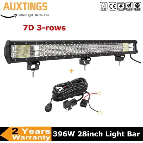 28" 29inch 396W Led Work Light Bar Combo Beam Tri-rows 7D Fog Car Lamp for Offroad Boat ATV SUV 4x4 4WD 12V 24V