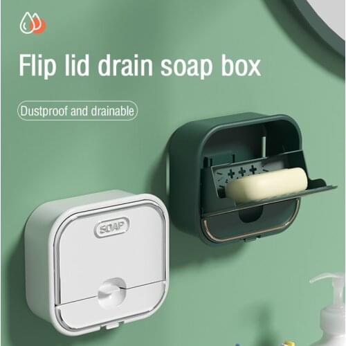 Dustproof Drain Soap Shelf Bathroom Accessories Set Punch-Free Wall-Mounted Waterproof Soap Dish Holder With Cover