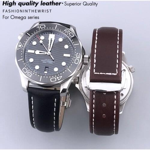 18mm 19mm 20mm 21mm 22mm Genuine Leather Watchband Fit For Omega Seamater 300 Pagani Tudor Tissote Timex Omega Wrist Bracelets