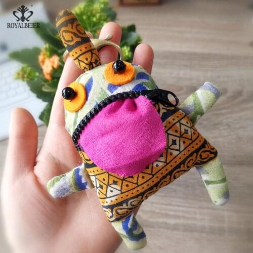 ROYALBEIER Handwork Cloth Doll Handbag Pendant Creative design Keyring Charms Woman Cute Girls Custom Made Keychain Accessories