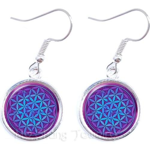 Handmade Earrings For Women Vintage Flower 16mm Glass Dome Earring Mandala Symbol Om Zen Buddhis Gift For Friends