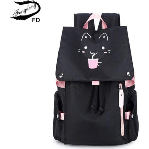 Fengdong Cute Kids school backpack waterproof nylon school bags for girls student luminous backpack reflective strip girl gift