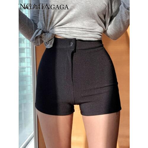 WOMENGAGA Autumn Black Female Simple Womens High Waist Hip-lifting Tight booty Shorts 2021korea mini short feminino korean FWYV