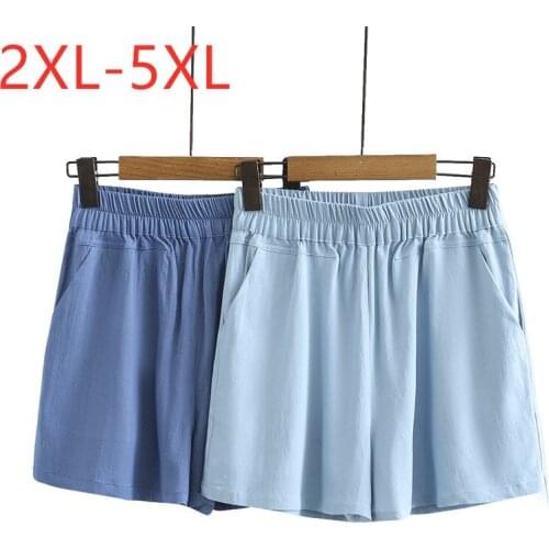 New 2021 Ladies Summer Plus Size Shorts For Women Large Loose Wide Leg Blue Pocket Shorts 2XL 3XL 4XL 5XL