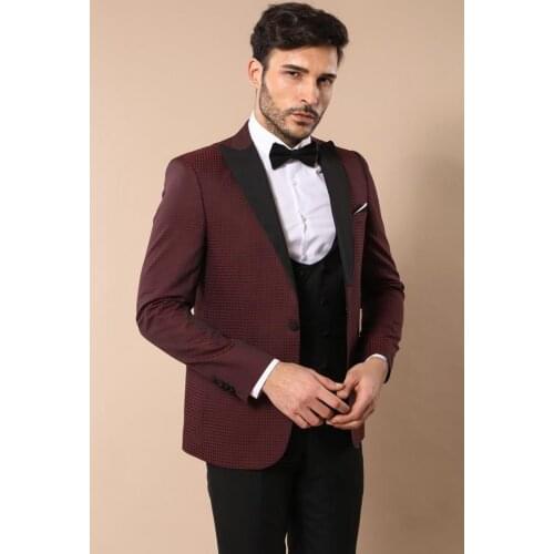 Plaid Patterned Burgundy Tuxedo