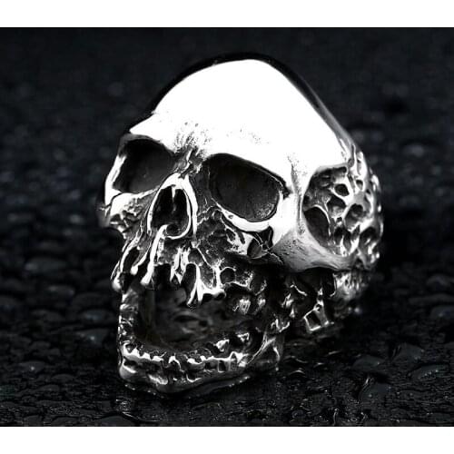 Vintage Titanium Steel Skull Biker Gothic Punk 316L Stainless Ring For Men Retro Male Design Round Bands Rings