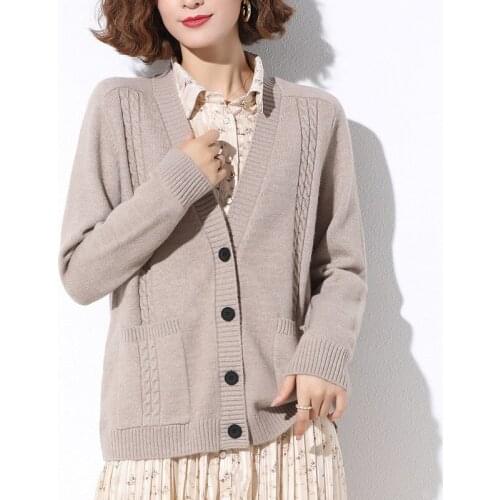Knitted cardigan womens spring and autumn 2021 new Korean version of loose v-neck long-sleeved western-style sweater all-match