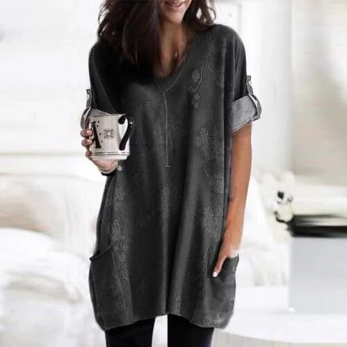 Womans Plus Size Blouse Fashion Casual Printed V-neck Pullover Mid-Length Short-Sleeved Top Outwear Shirts vetement femme