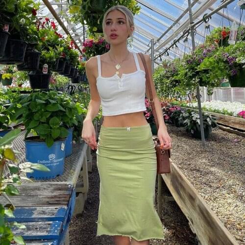 Summer Skirt Y2K Sexy Solid Slim Stretch Slit for Women Skirts 2021 Party Club Female Casual Fashion 2000S Streetwears Skirts