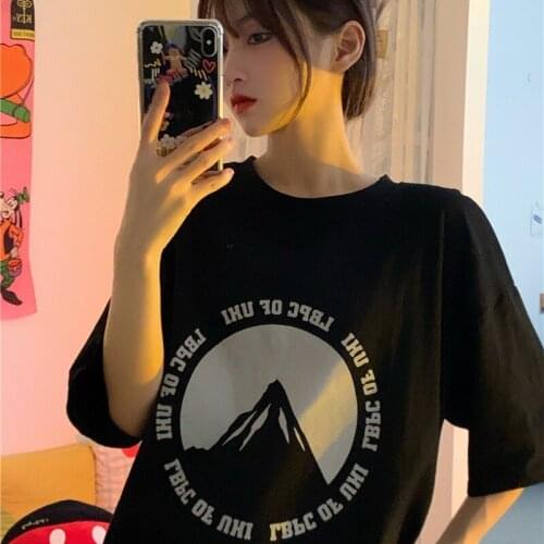 Woman Tshirts New Korean Style Loose Thin Snow Mountain Print Short-sleeved T-shirt Top