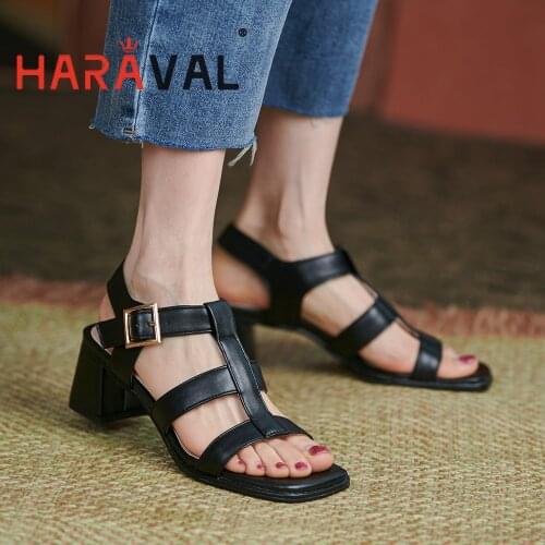 HARAVAL Women Sandals Shoes High Heels White Black Green Modern Sandals Casual Solid Buckle Strap Elegant Shoes Women B323