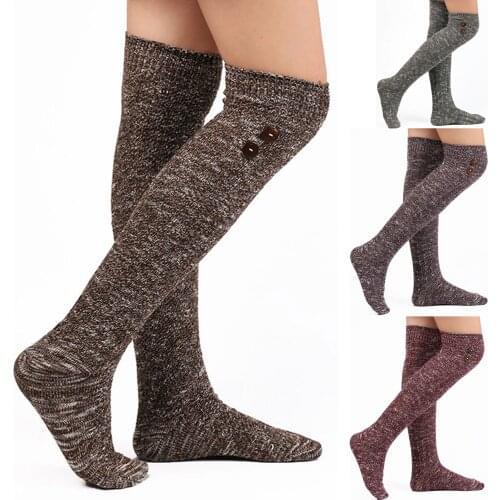 Winter Warm Long Socks Women Button Knee Length Vintage Cashmere Fashionlong Sock Plush Thick Warm Comfortable Socks Female