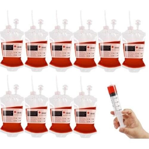 20 Pcs Reusable Blood Bag for Drinks Halloween Container with Syringe Set,for Cosplay Halloween Zombie Party