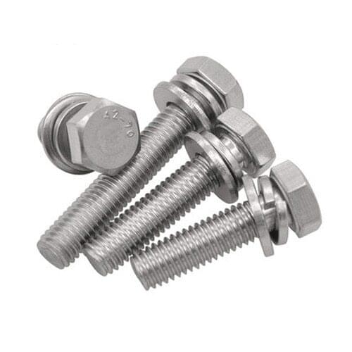 5pcs M8 Hexagon combination screw Hex Head Flat spring washer bolt Allen 304 stainless steel Mechanical screws 12mm-50mm Length