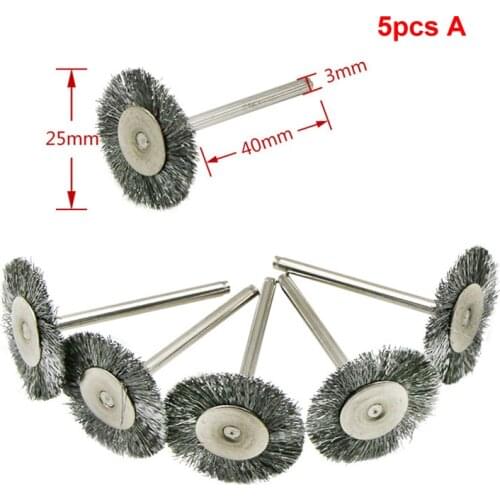 5pcs 3.0mm Shank Steel Wire Wheel Brushes for Metal Rust Removal Polishing Brush Rotary Tool for Mini Drill Dremel Drill Tool