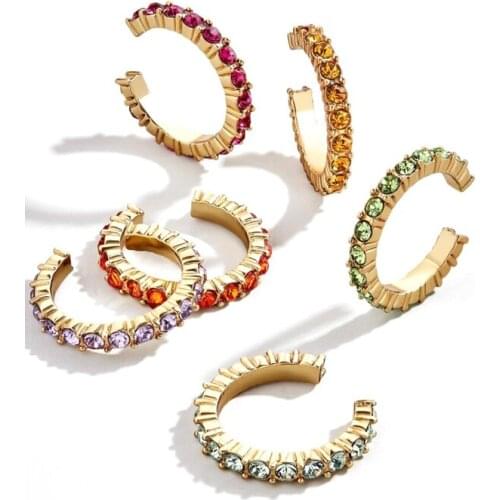 6pcs/set Clip Earring Pave Crystal Jeweled Mini Ear Cuff Geometric C Shape Earclip Ladies Ear Cuff Fashion Brand Women Jewelry