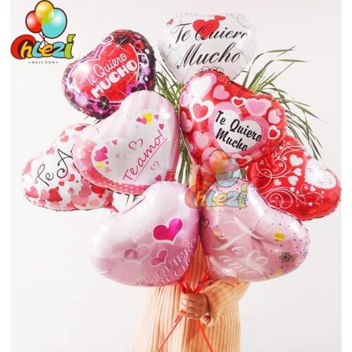 8pcs 18 Inch Te Amo Foil Balloons Spanish Love Theme Heart Helium Globos Birthday Wedding Valentines Day Party Decoration Shower