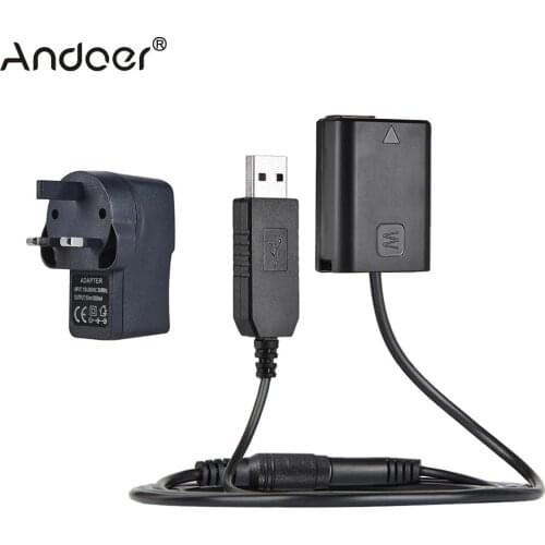 Andoer NP-FW50 Dummy Battery + 5V 3A USB Power Adapter Cable with Power Plug Replacement for AC-PW20 for Sony NEX-3/5/6/7 Series