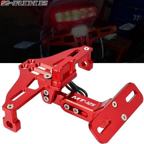 Motorcycle License Number Plate Frame Holder Bracket Adjustable Angle with LED Light For YAMAHA MT125 MT-125 MT 125 2014-2018