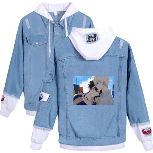 Link Click print autumn winter Holiday Men/Women Street clothes Denim Kawaii Hooded denim jacket