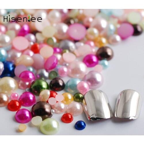Hisenlee 500pcs Mixed Small Sizes 2/3/4/5/6/7/8MM Mix Colors Glitter Half Round Pearls Nail Art Pearl