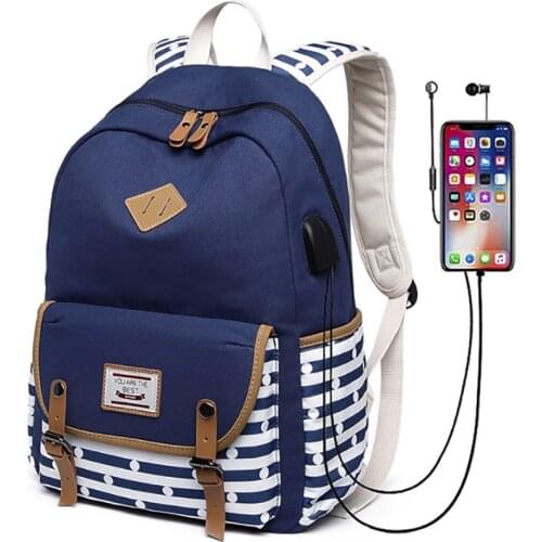 Wholesale Canvas Travel Laptop Backpacks Girls Women College Backpack School Bag 15 inch USB Daypack 30pcs/Lot