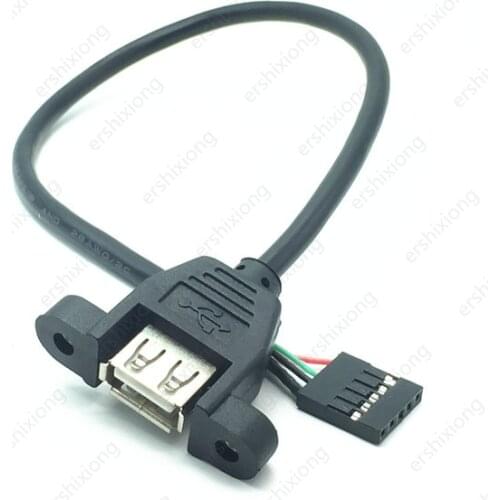 30CM 5Pin 2.54mm Motherboard Female Header to USB Type A Female Adapter Dupont Extender Cable with Screw Panel Mount Holes