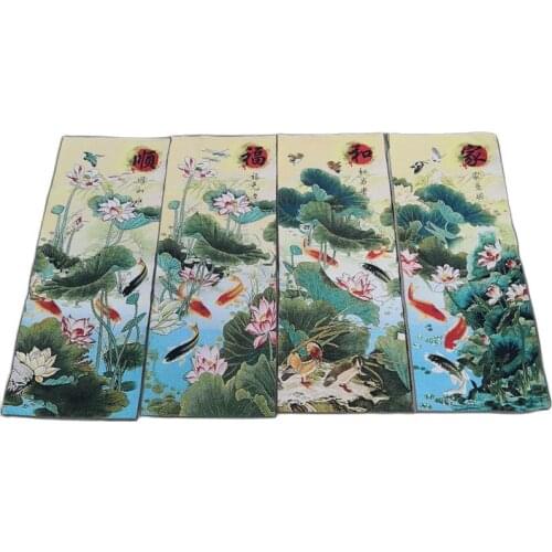 Chinese Thangka Embroidery Handmade Silk Home And Fushun Four Screens Painting