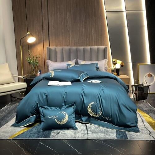 Star&Moon Simple Embroidery Bedding Set 100S AU Cotton Twin King Size Soft Flat/Fitted Sheet Pillowcase Duvet Cover Set 3/4/5pcs