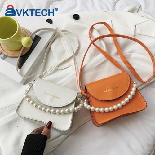 Fashion Women PU Shoulder Bag Casual Pearl Pure Color Mini Flap Messenger Bags Women 2021 Pleated Female Handbag