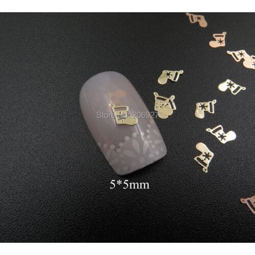 MS339-2 100pcs Gold Cute Christmas Shoe Metal Sticker Nail Art Metal Sticker Nail Art Decoration Non-adhesive Sticker