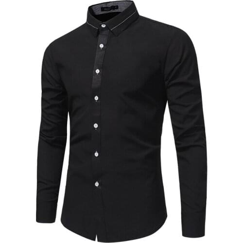 Mens Shirt Long Sleeve Solid Color Turn Down Collar Single-Breasted Cardigan Shirt Casual Slim Patchwork Tops