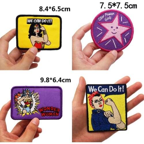 WE CAN DO IT SUPER GIRL Embroidery Patches For Clothing Sticker On Clothes with hook backing