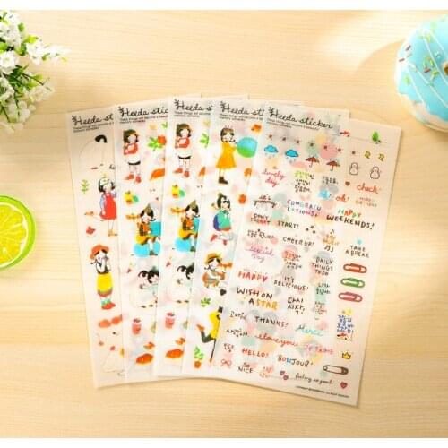 6pcs Lovely Dress Up Girl pvc Stickers DIY Diary Scrapbook Notebook Album Cup Phone Decor Sticker Stationery School Supplies