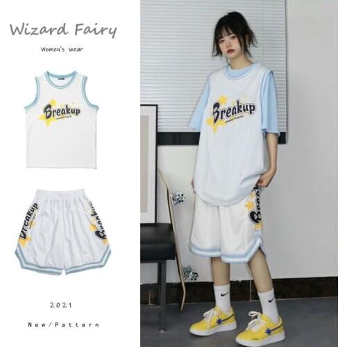 2021 summer new basketball uniform suit men women Preppy Korean Harajuku leisure sports jersey two-piece sets Tank top + shorts