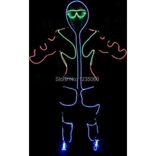 Hot Sale EL Wire Full Costumes Christmas LED Suits Includes Glasses and Shoelaces For Nightclub Party Stage Dance Performance