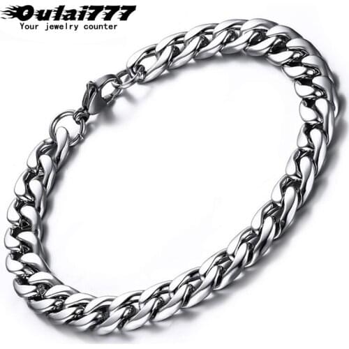 Oulai777 chain on hand for Wholesale stainless steel mens bracelet 2019 cuban link bracelet men accessories fasion jewellery