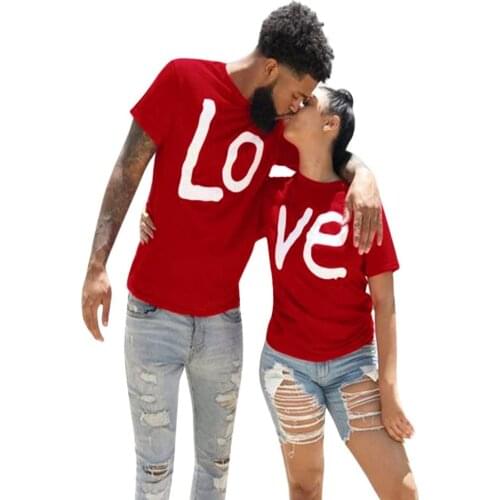 Couple T-shirt Men/ Women Red Short Sleeve Round Collar Letters Printed Pattern Tops Letter Couple T-shirt