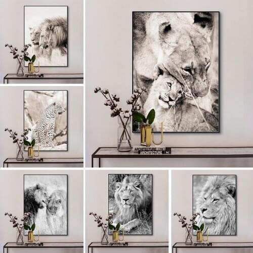 Wild Animal Lion Leopard Black White Posters Canvas Painting Posters and Prints Nordic Modern Wall Art Picture Living Room Decor