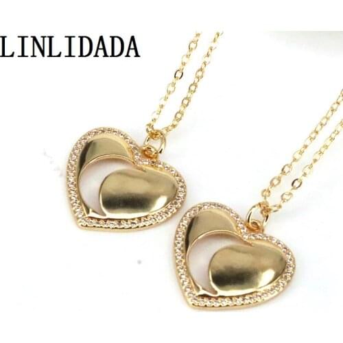 10Pcs,Hollow Out Crystal Heart Pendant Charms, Shiny Gold-Color Brass CZ Micro Pave Pendant Necklace Trendy Jewelry