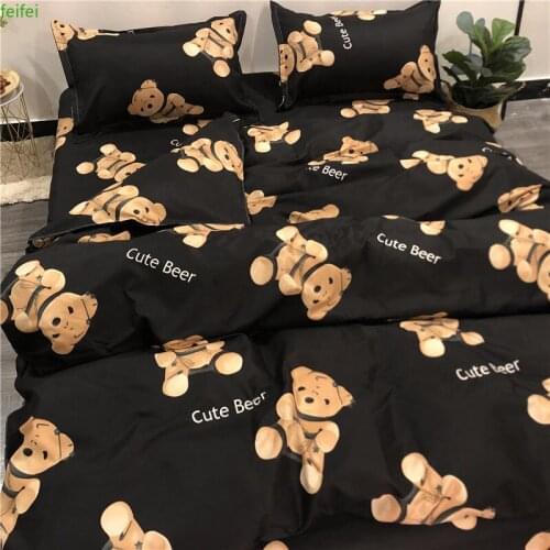 Bed Sets 1Duvet Cover 1Bed Sheet 2Pillow Cases 4 Pieces/Set Plaid For Double Cartoon Bed Set Bed Cotton Mod Fashion Bedding Set