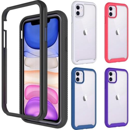 Front Frame Clear Back Rough Bumper Case For iphone 12 Pro Max Mini 11 X Xs XR SE2 7 8 Plus 6 Anti-Knock Protective Phone Cover