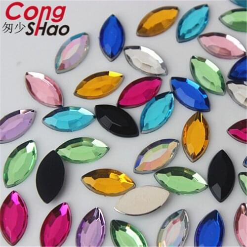 Cong Shao 500pcs 6*12mm Mix Color Crystals Flatback Acrylic Rhinestone Horse Eye AB Crystal Stones Non Hotfix Strass Beads YB664