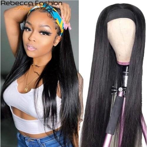 Rebecca Headband Wig Straight 180% Density Human Hair Wig Handmade Glueless Easy Scarf Wig Brazilian Straight Headband Wig