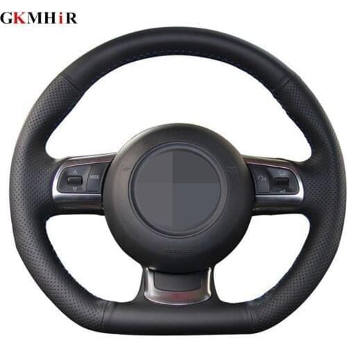 DIY Black Genuine Leather Car Steering Wheel Cover For Audi A3 S3 (8P) Sportback 2008-2012 R8 TT TTS (8J) 2006-2014