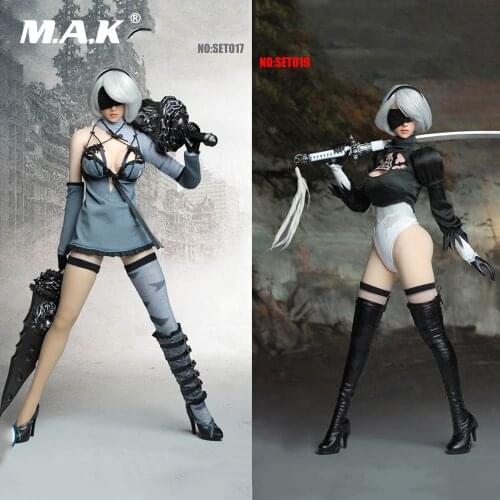SET017 PS4 Game 1/6 NieR Automata 2B YoRHa No. 2 Type B Girl Head Sculpt & Clothing Sets Accessory for 12'' Pale Figure Body