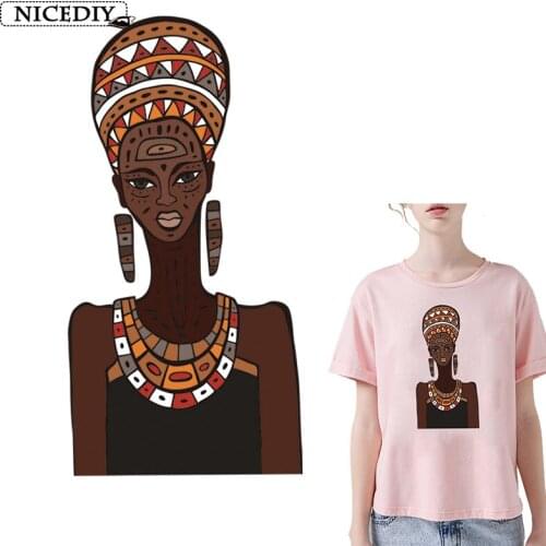 Nicediy Iron On Transfers For Clothes Fashion African Woman Patches Heat Transfer Vinyl Sticker Thermal Transfer Decor Washable