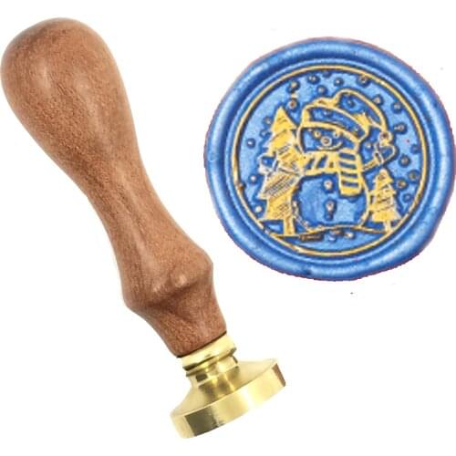 Merry Christmas New Year wax seal snowman wood handle wax,DIY Scrapbooking wax stamp copper head,Vintage and high quality02